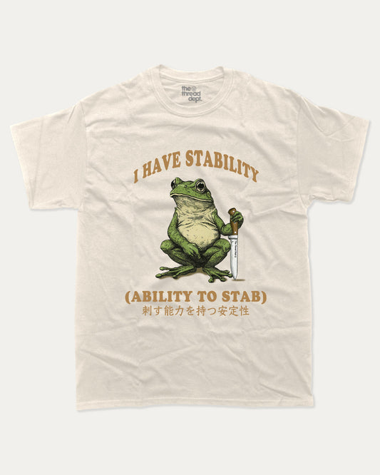 I Have Stability Ability To Stab Graphic Tees The Thread Dept Graphic Crew Neck Short Sleeve T-shirt Cream